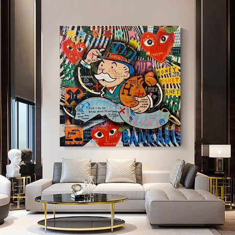 ChandeliersDecor.com-Monopoly Wall Poster-Love Heart Monopoly Making Money Canvas Wall Art