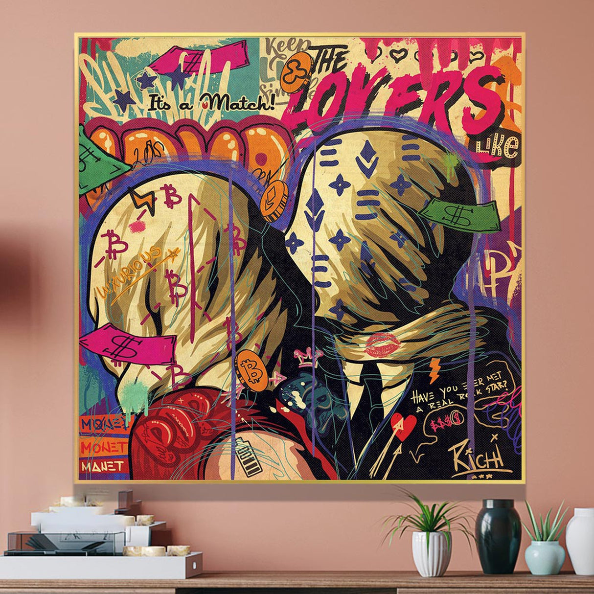 ChandeliersDecor.com-Wall Posters-Lovers Kiss Canvas Wall Art: Captivating Masterpiece