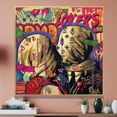 ChandeliersDecor.com-Wall Posters-Lovers Kiss Canvas Wall Art: Captivating Masterpiece