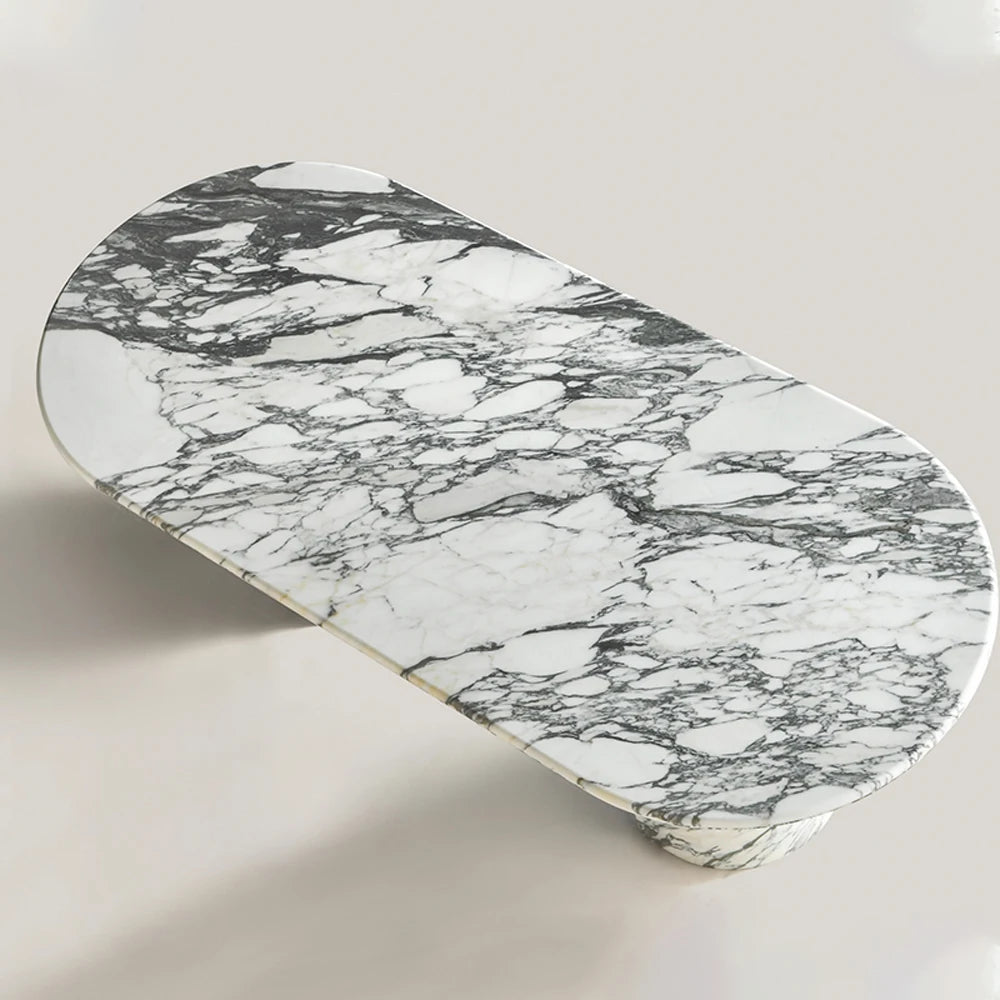 ChandeliersDecor.com-Dining Tables-Luxury White Polished Finish Marble Dining Table Set