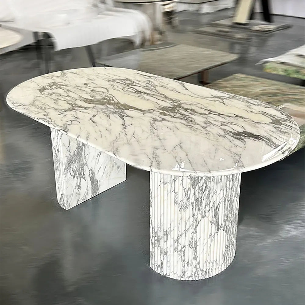 ChandeliersDecor.com-Dining Tables-Luxury White Polished Finish Marble Dining Table Set