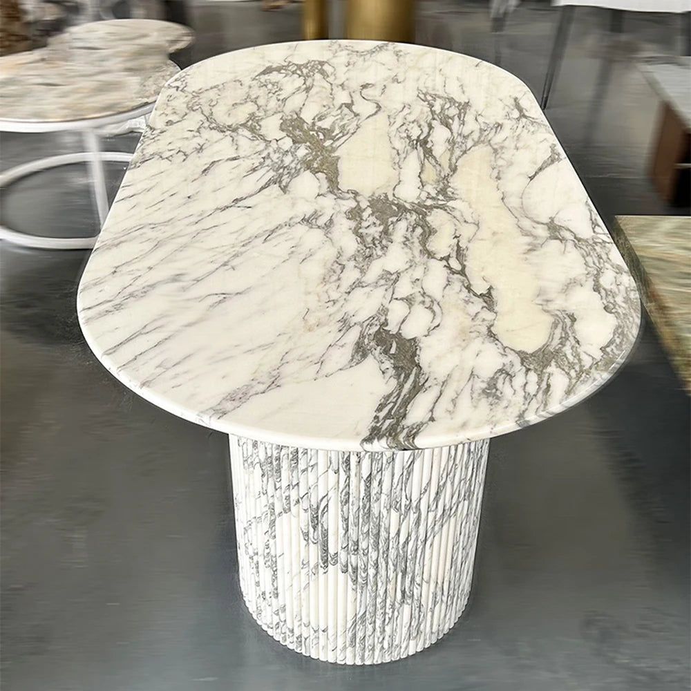 ChandeliersDecor.com-Dining Tables-Luxury White Polished Finish Marble Dining Table Set