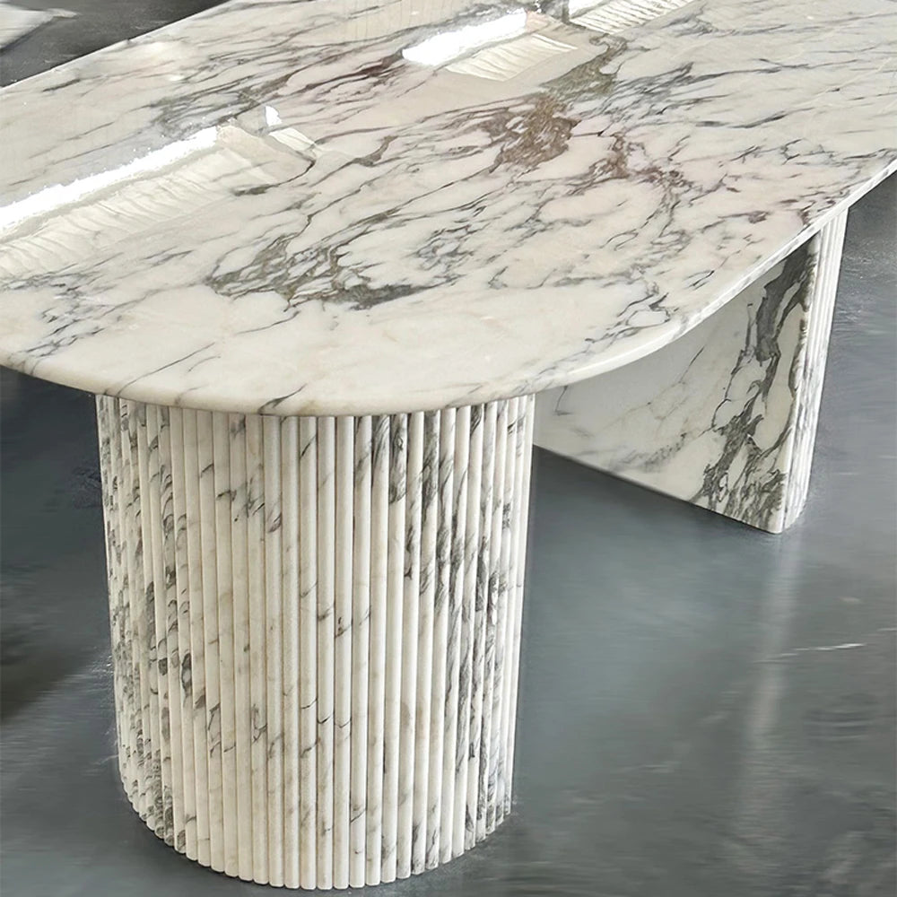 ChandeliersDecor.com-Dining Tables-Luxury White Polished Finish Marble Dining Table Set