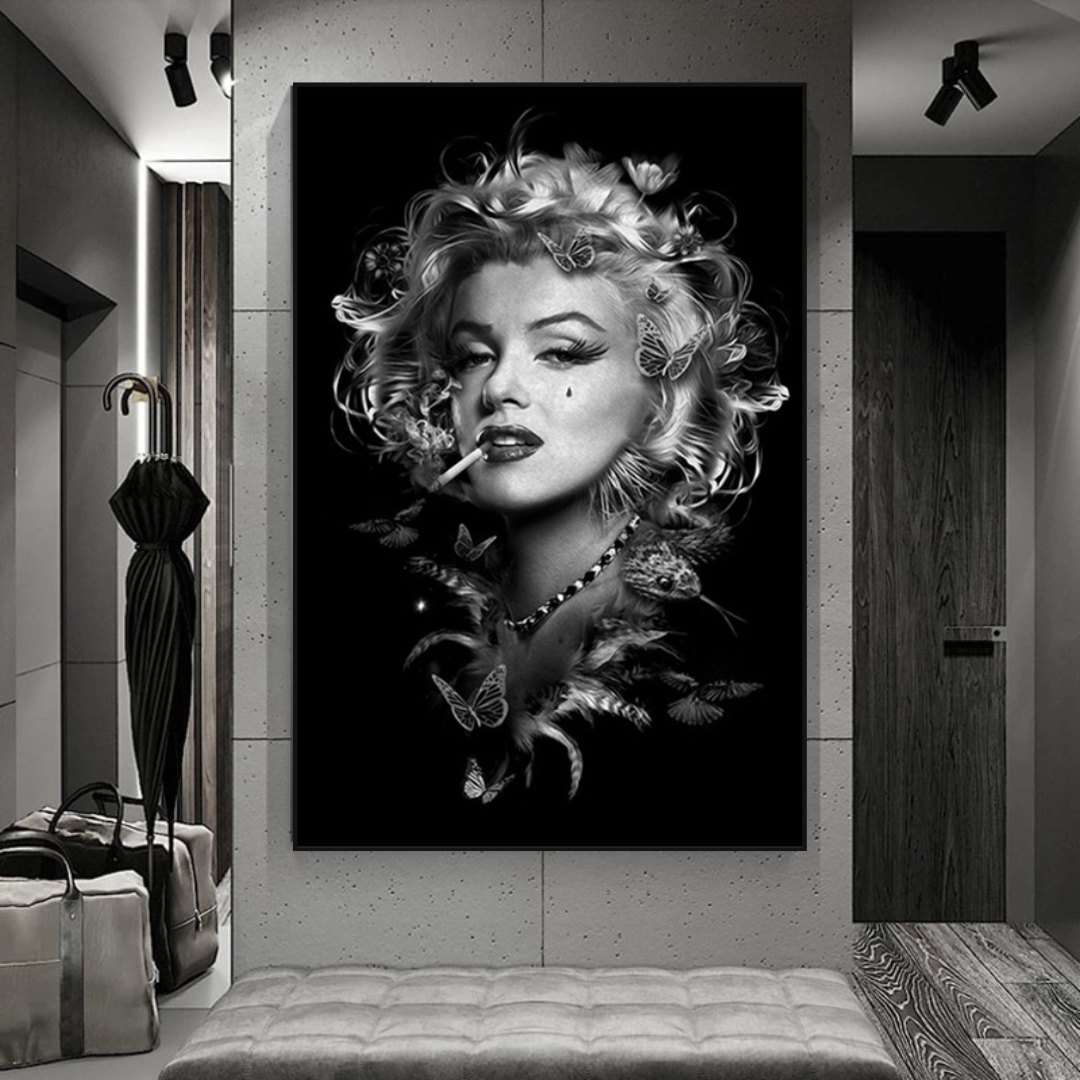 ChandeliersDecor.com-Wall Posters-Marilyn Black and White Poster - Stunning Smoking Art