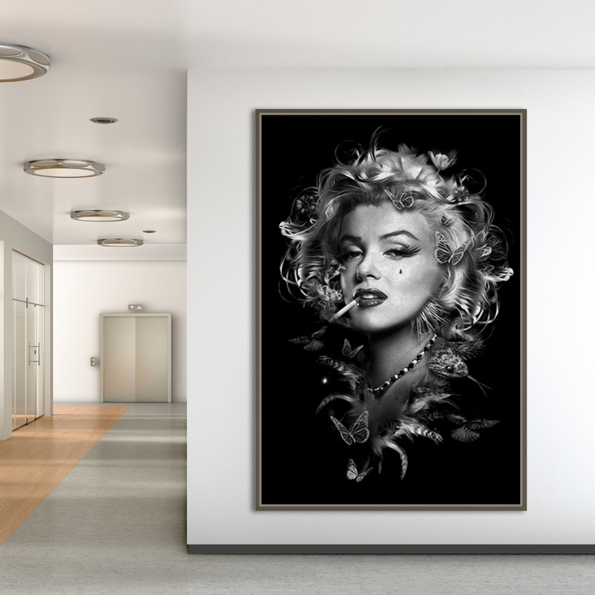ChandeliersDecor.com-Wall Posters-Marilyn Black and White Poster - Stunning Smoking Art