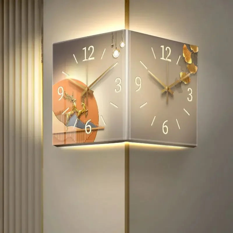 ChandeliersDecor.com-Wall Clocks-Minimalist Double Sided Corner Wall Clock
