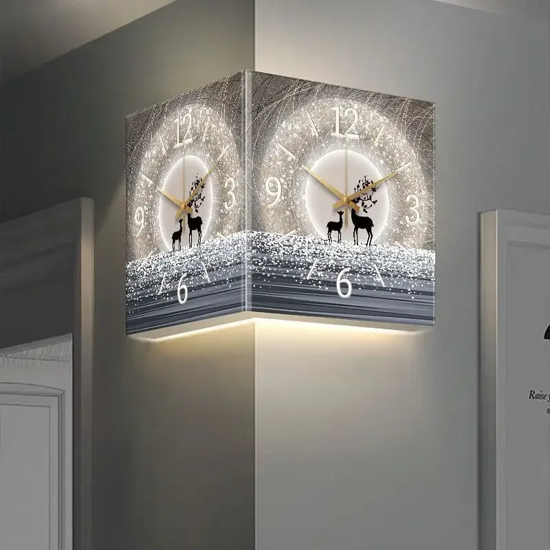 ChandeliersDecor.com-Wall Clocks-Minimalist Double Sided Corner Wall Clock