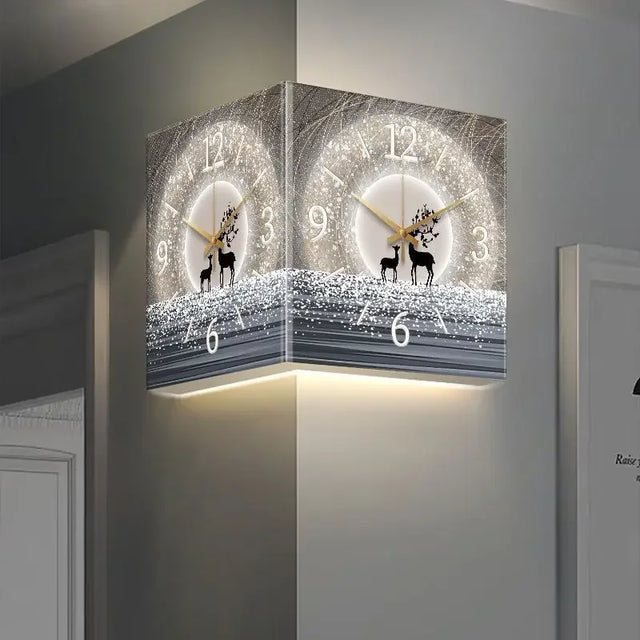 ChandeliersDecor.com-Wall Clocks-Minimalist Double Sided Corner Wall Clock