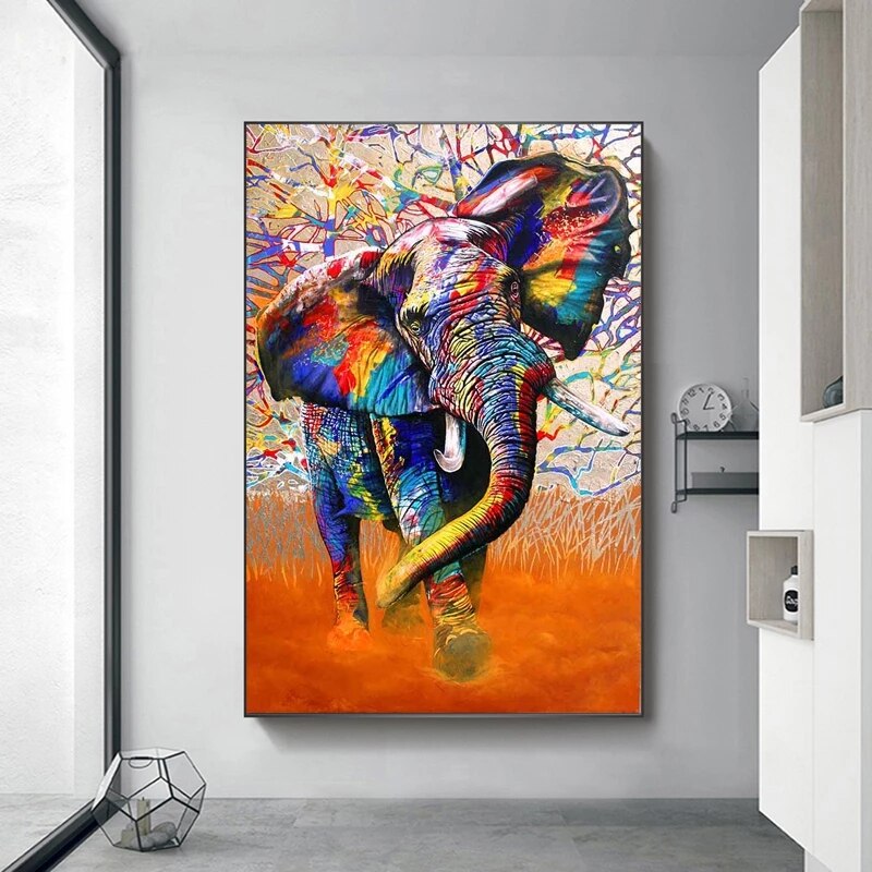 ChandeliersDecor.com-Wall Posters-Modern Art Colourful Elephant Canvas Wall Art