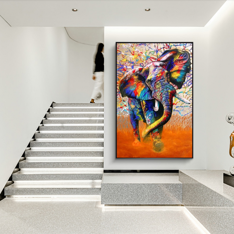 ChandeliersDecor.com-Wall Posters-Modern Art Colourful Elephant Canvas Wall Art