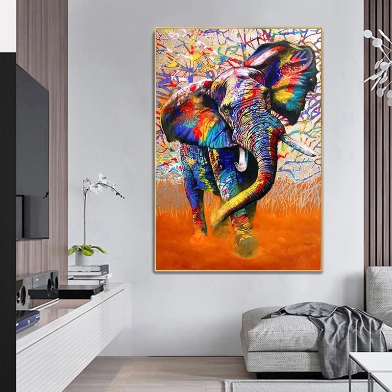 ChandeliersDecor.com-Wall Posters-Modern Art Colourful Elephant Canvas Wall Art