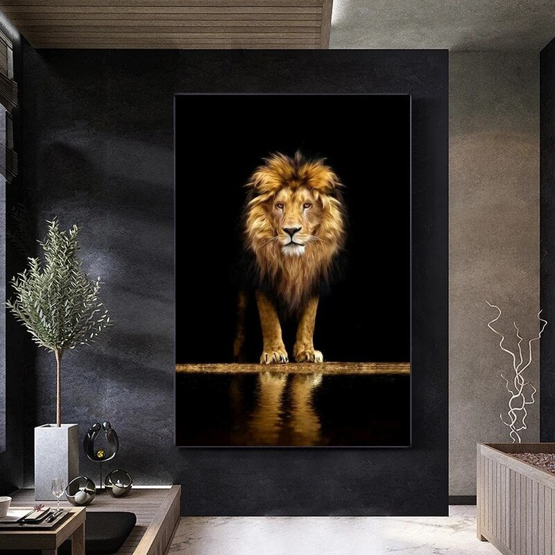 ChandeliersDecor.com-Wall Posters-Modern Art Lion In The Dark Canvas Wall Art