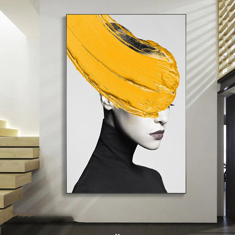 ChandeliersDecor.com-Wall Posters-Modern Black Women With Yellow Hat Canvas Wall Art