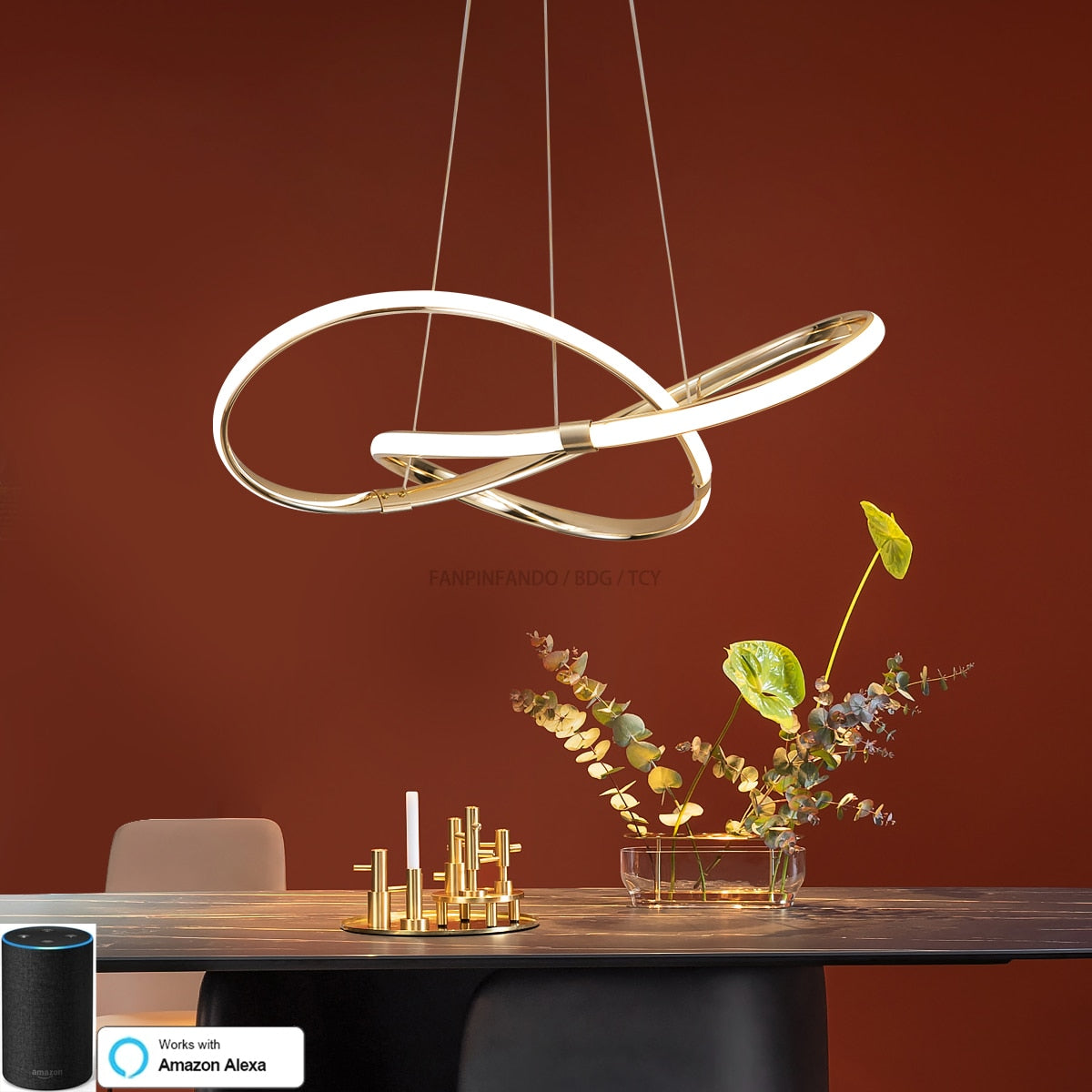 ChandeliersDecor.com-Kitchen Island-Modern Chrome Plated Gold LED Chandelier for Dining and Living Room