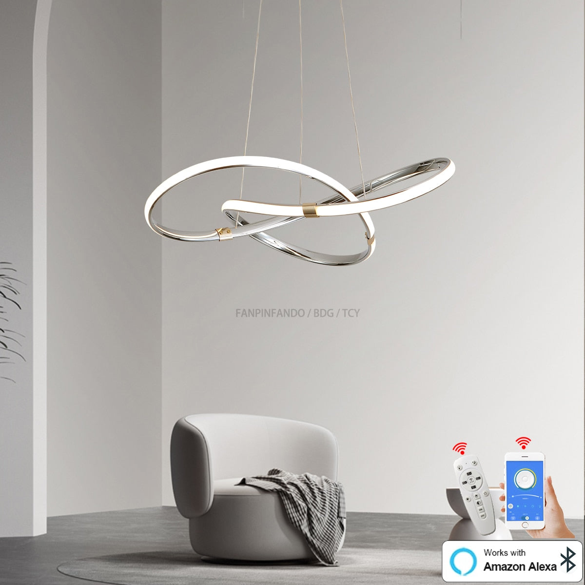 ChandeliersDecor.com-Kitchen Island-Modern Chrome Plated Gold LED Chandelier for Dining and Living Room