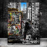ChandeliersDecor.com-Wall Posters-Modern Graffiti Art Catching Bus Tram Canvas Wall Art
