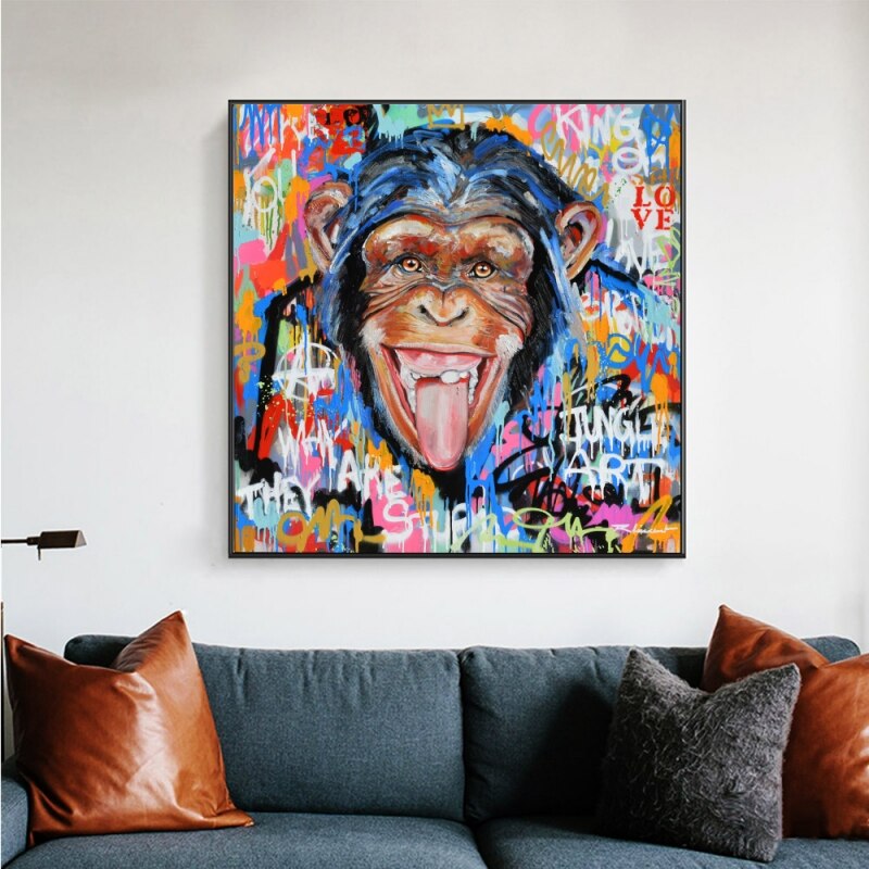 ChandeliersDecor.com-Wall Posters-Modern Graffiti Art of Monkey Canvas Wall Art