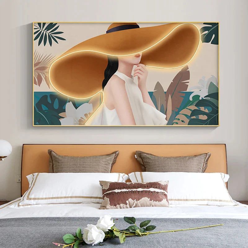 ChandeliersDecor.com-LED Wall Art-Modern Lady with Hat LED Luminous Wall Lamp - Decorative Interior Art