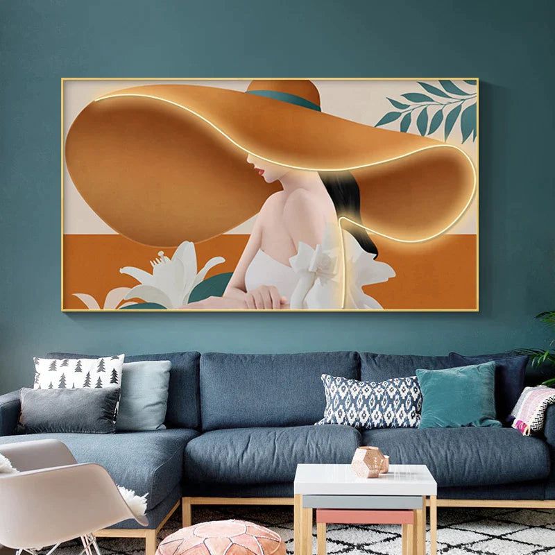 ChandeliersDecor.com-LED Wall Art-Modern Lady with Hat LED Luminous Wall Lamp - Decorative Interior Art