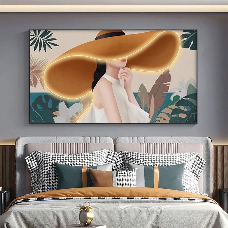ChandeliersDecor.com-LED Wall Art-Modern Lady with Hat LED Luminous Wall Lamp - Decorative Interior Art