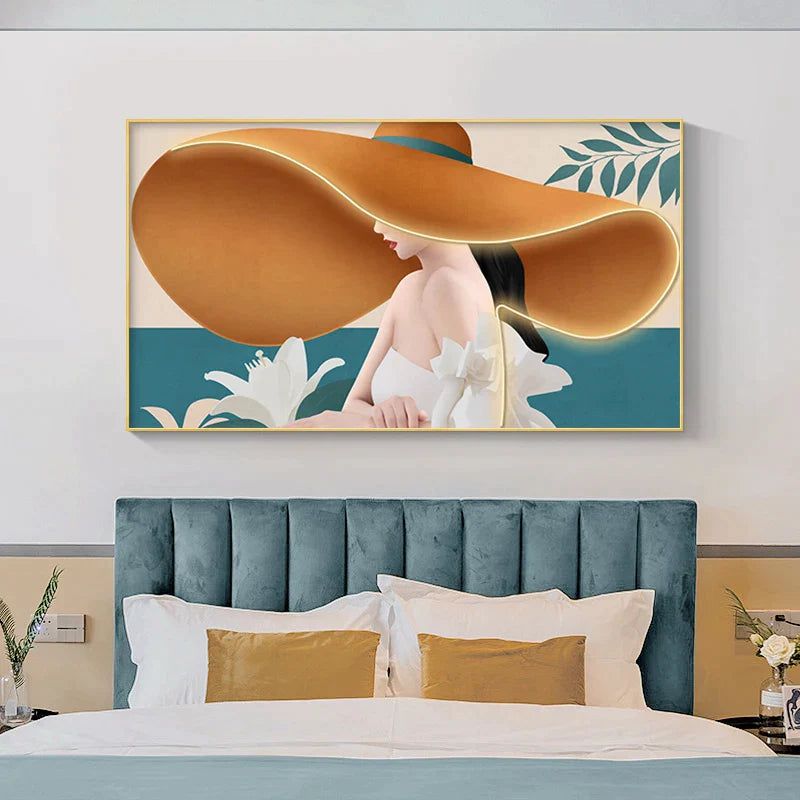ChandeliersDecor.com-LED Wall Art-Modern Lady with Hat LED Luminous Wall Lamp - Decorative Interior Art