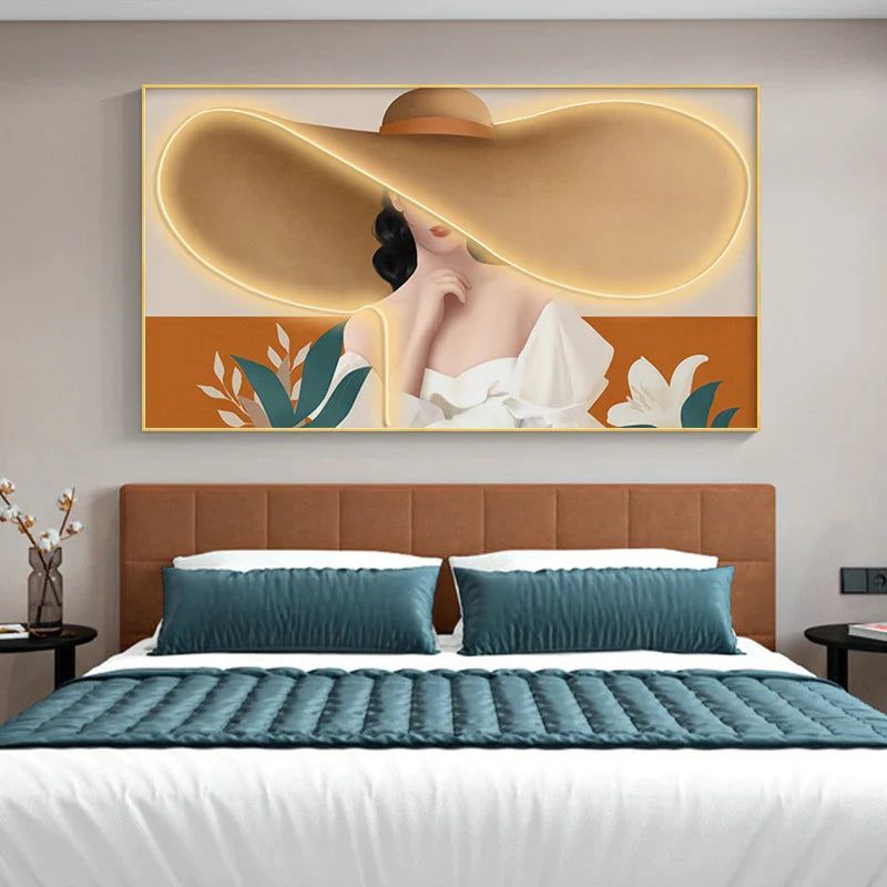 ChandeliersDecor.com-LED Wall Art-Modern Lady with Hat LED Luminous Wall Lamp - Decorative Interior Art