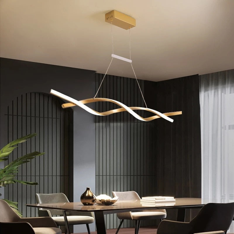 ChandeliersDecor.com-Kitchen Island-Modern LED Pendant Lamp, Dimmable Black Gold Chandelier
