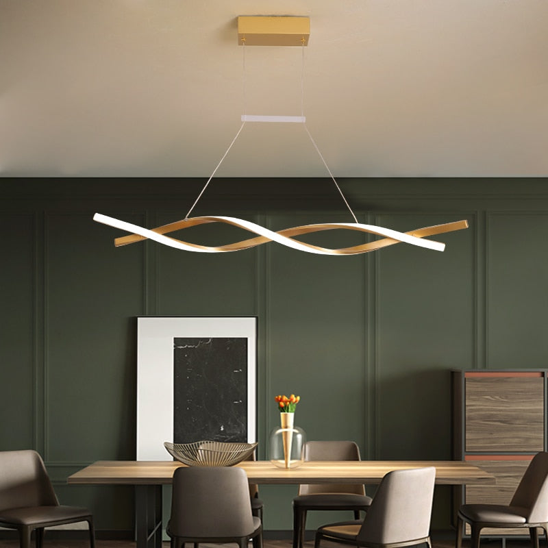 ChandeliersDecor.com-Kitchen Island-Modern LED Pendant Lamp, Dimmable Black Gold Chandelier