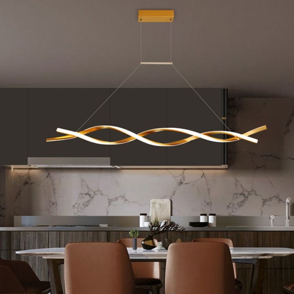 ChandeliersDecor.com-Kitchen Island-Modern LED Pendant Lamp, Dimmable Black Gold Chandelier