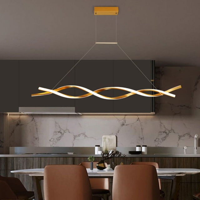 ChandeliersDecor.com-Kitchen Island-Modern LED Pendant Lamp, Dimmable Black Gold Chandelier