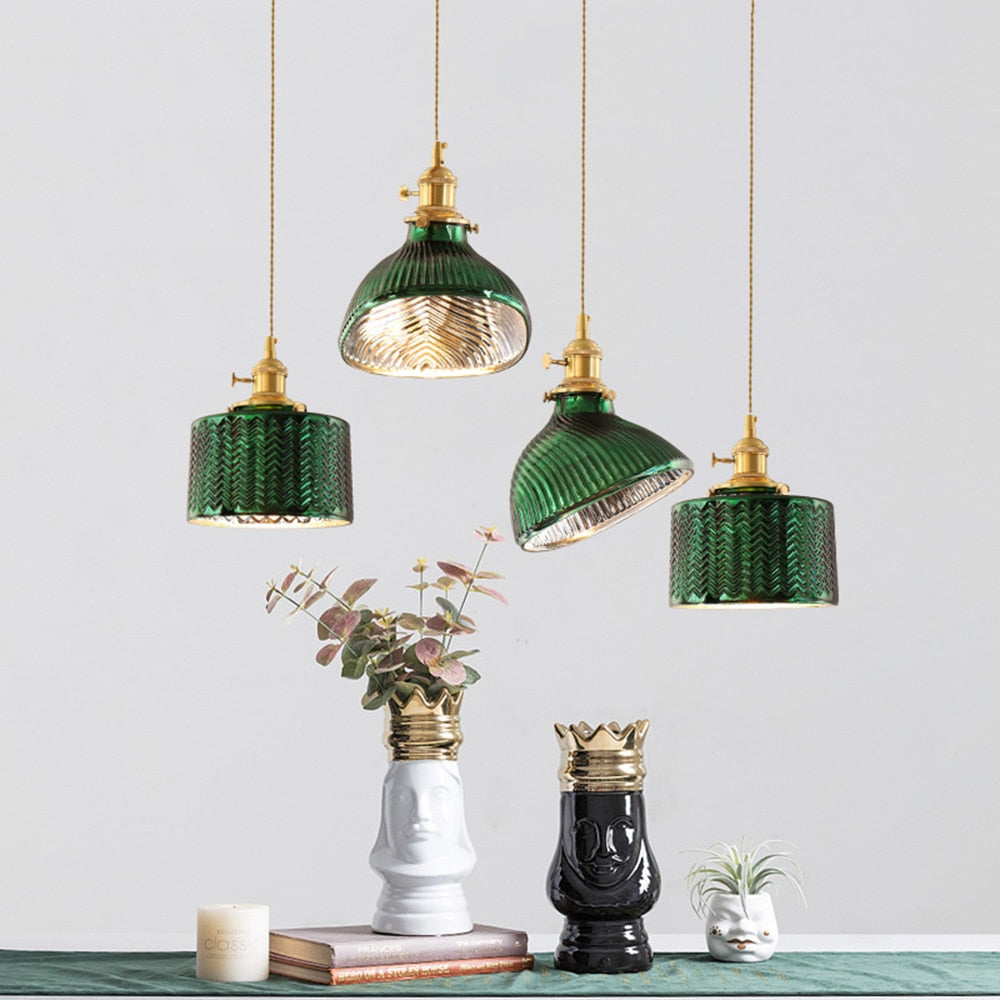 ChandeliersDecor.com-Pendant Lights-Modern Loft Pure Copper Lamp Holder Green Light