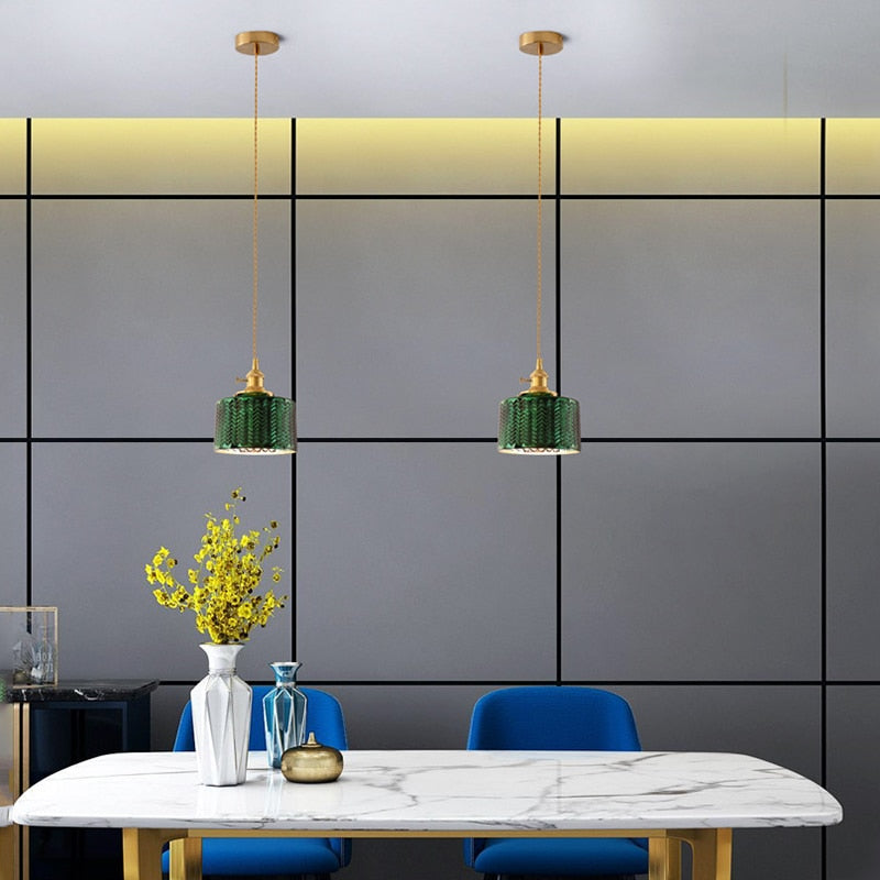 ChandeliersDecor.com-Pendant Lights-Modern Loft Pure Copper Lamp Holder Green Light