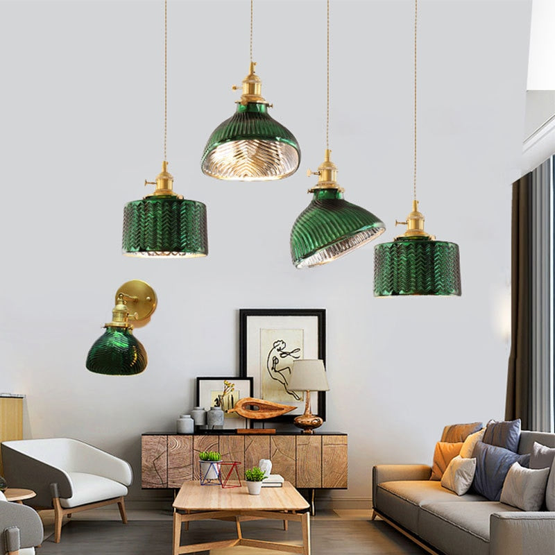 ChandeliersDecor.com-Pendant Lights-Modern Loft Pure Copper Lamp Holder Green Light