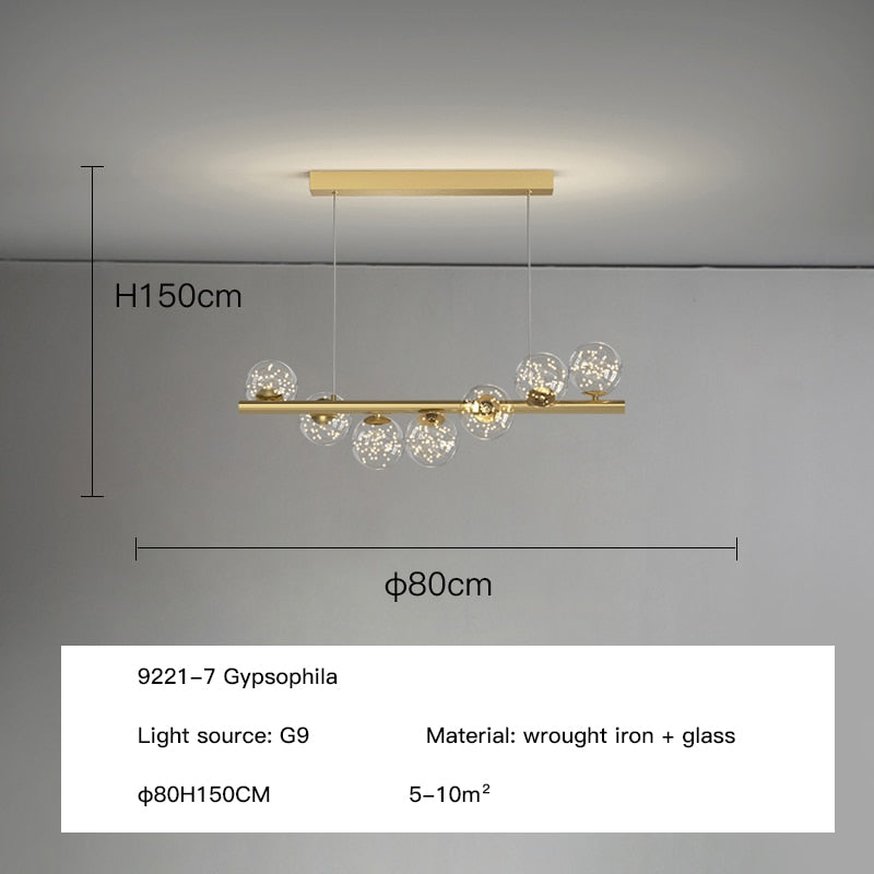 ChandeliersDecor.com-Kitchen Island-Modern Long Glass Ball Chandelier with G9 LED