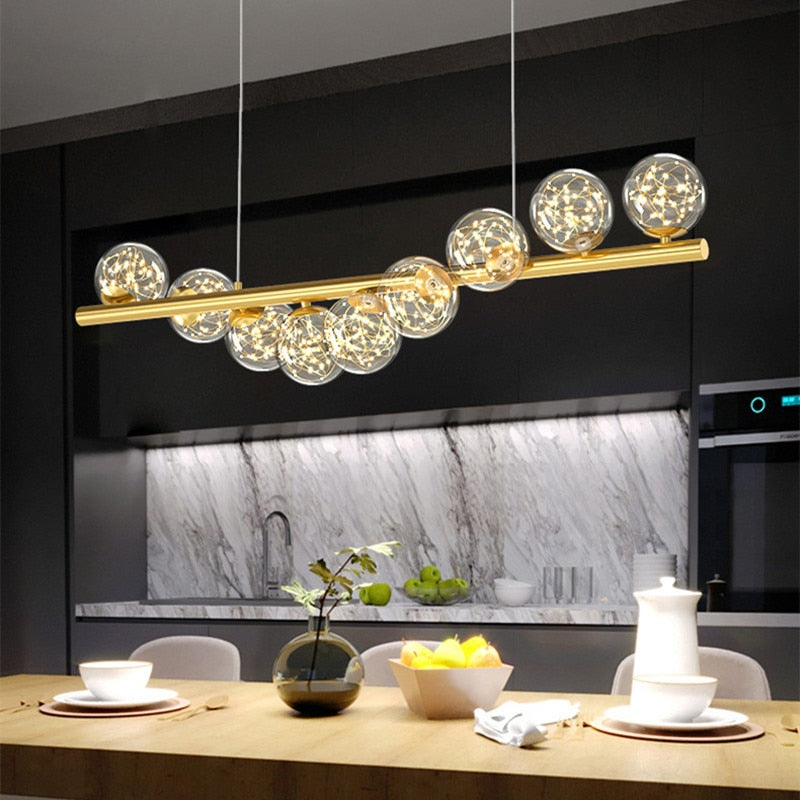 ChandeliersDecor.com-Kitchen Island-Modern Long Glass Ball Chandelier with G9 LED