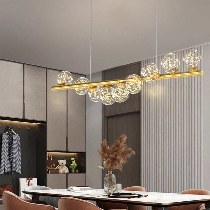 ChandeliersDecor.com-Kitchen Island-Modern Long Glass Ball Chandelier with G9 LED