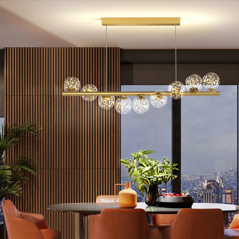 ChandeliersDecor.com-Kitchen Island-Modern Long Glass Ball Chandelier with G9 LED
