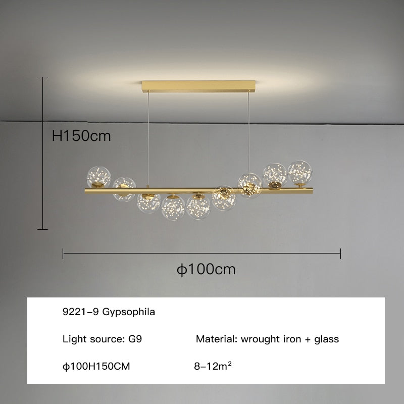 ChandeliersDecor.com-Kitchen Island-Modern Long Glass Ball Chandelier with G9 LED