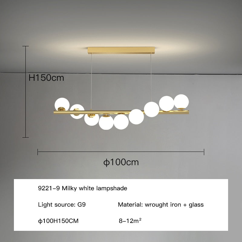 ChandeliersDecor.com-Kitchen Island-Modern Long Glass Ball Chandelier with G9 LED
