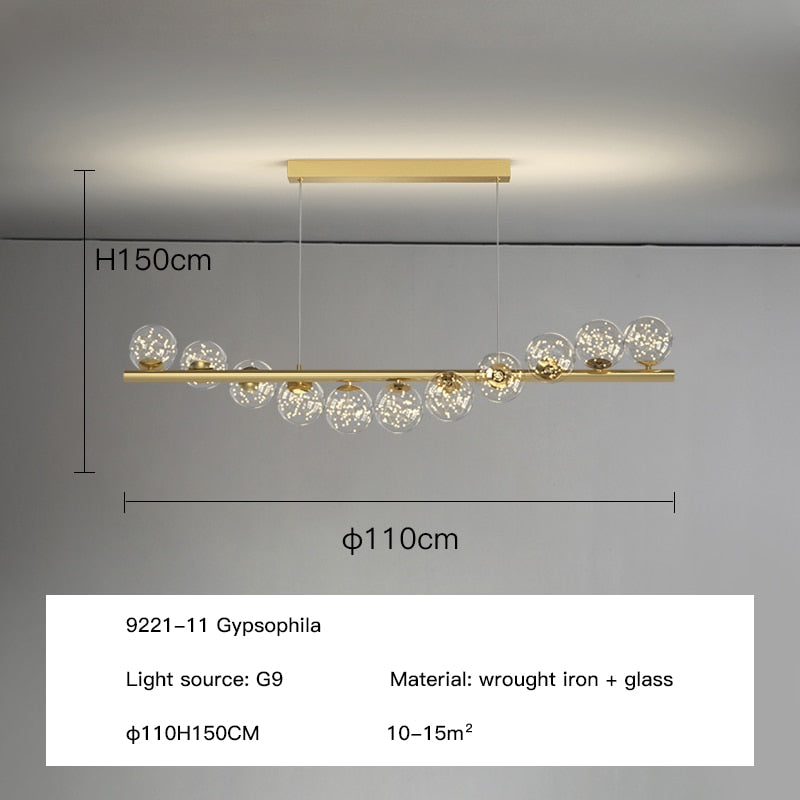 ChandeliersDecor.com-Kitchen Island-Modern Long Glass Ball Chandelier with G9 LED