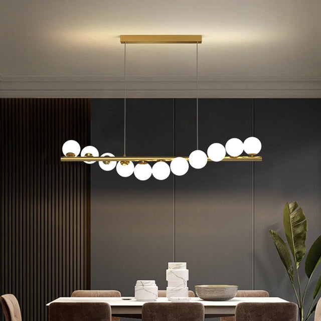 ChandeliersDecor.com-Kitchen Island-Modern Long Glass Ball Chandelier with G9 LED