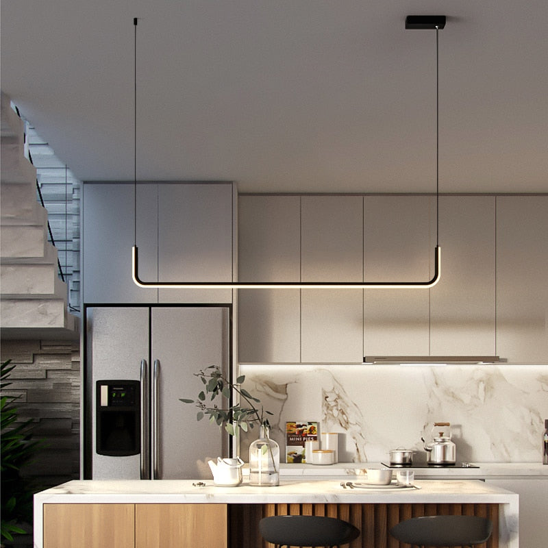 ChandeliersDecor.com-Kitchen Island-Modern Minimalist LED Pendant Lamp Black Gold