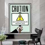 ChandeliersDecor.com-Monopoly Wall Poster-Monopoly Caution Enterpreneur Card Canvas Wall Art
