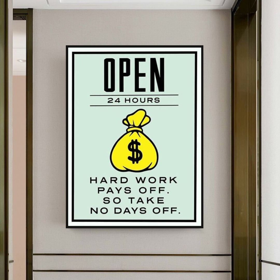 ChandeliersDecor.com-Monopoly Wall Poster-Monopoly Hard Work Pays Off Card Canvas Wall Art