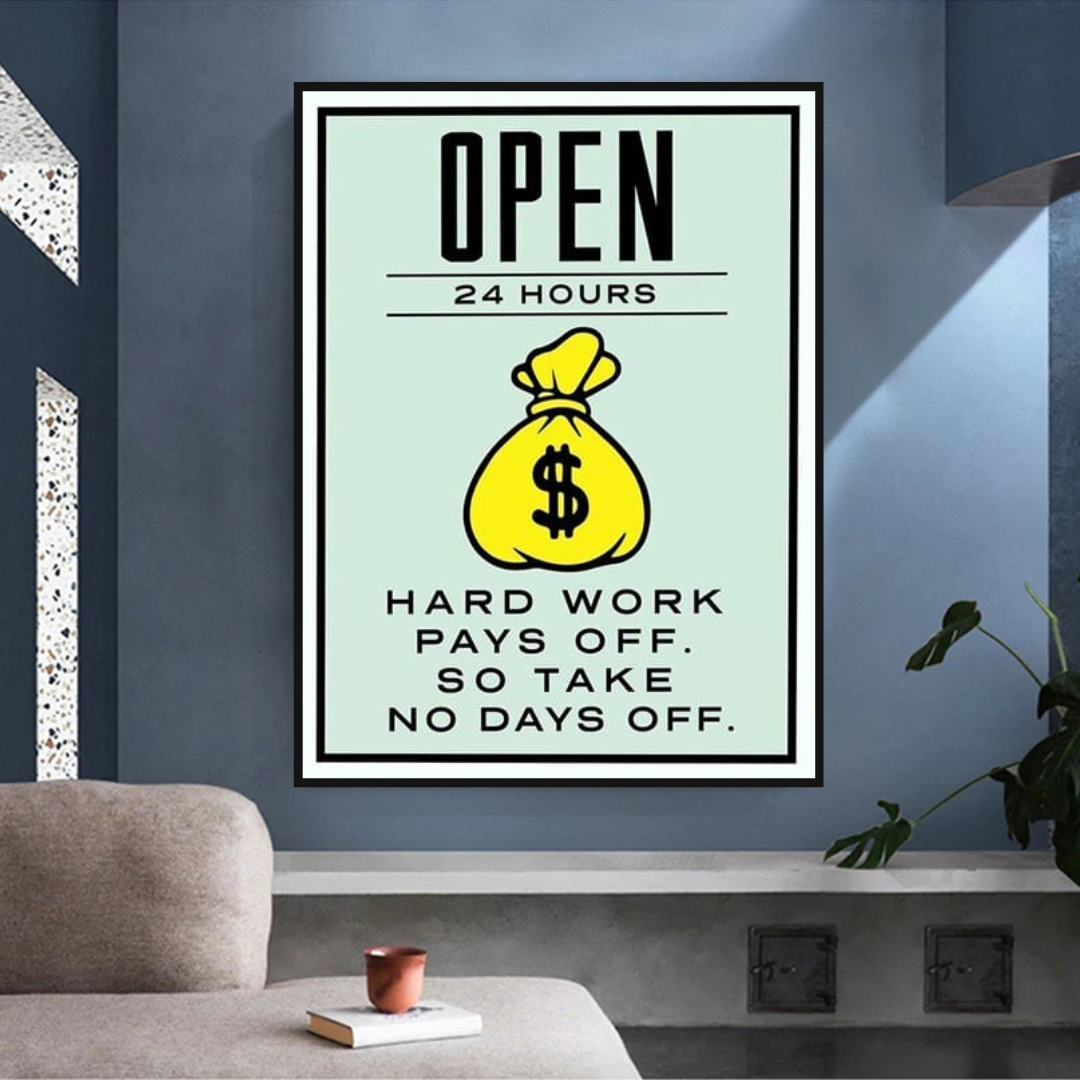 ChandeliersDecor.com-Monopoly Wall Poster-Monopoly Hard Work Pays Off Card Canvas Wall Art