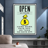 ChandeliersDecor.com-Monopoly Wall Poster-Monopoly Hard Work Pays Off Card Canvas Wall Art