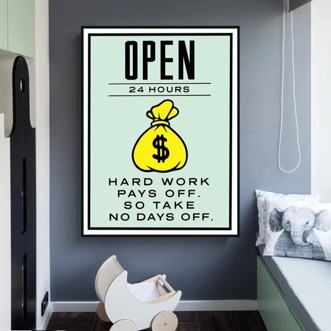 ChandeliersDecor.com-Monopoly Wall Poster-Monopoly Hard Work Pays Off Card Canvas Wall Art