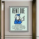 ChandeliersDecor.com-Monopoly Wall Poster-Monopoly Rent Due Card Canvas Wall Art