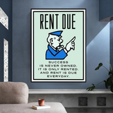 ChandeliersDecor.com-Monopoly Wall Poster-Monopoly Rent Due Card Canvas Wall Art