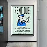 ChandeliersDecor.com-Monopoly Wall Poster-Monopoly Rent Due Card Canvas Wall Art